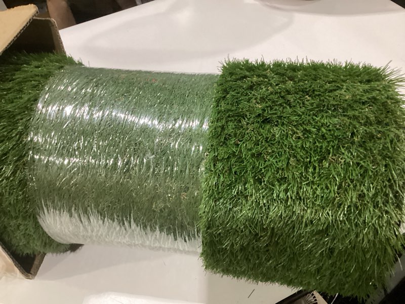 Condition photo showing New/Like New for artificial grass turf rug 3.3 x 15 ft - realistic fake grass outdoor carpet with drainage, 1.2” high synthetic lawn mat for patio, balcony, garden, pet-friendly indoor/outdoor use