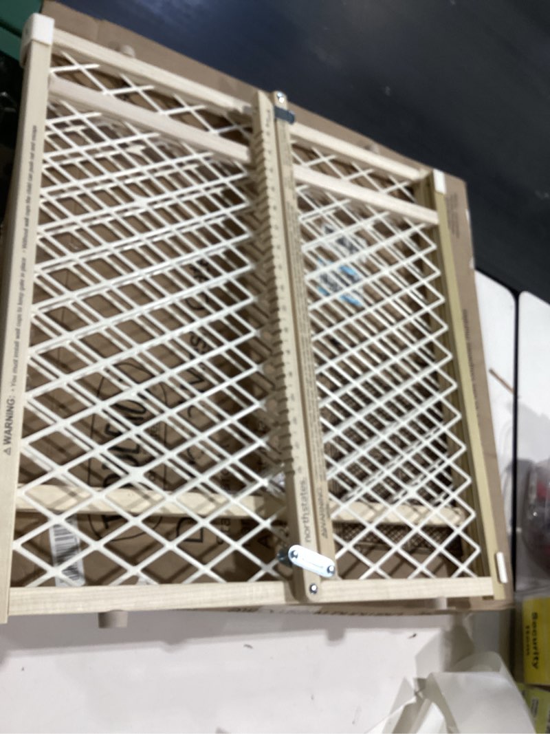 Condition photo showing Good Condition for toddleroo by north states - diamond mesh wooden baby gate: pressure mounted baby gate for doorways - adjustable 26.5 to 42 inches wide - 23 inches tall