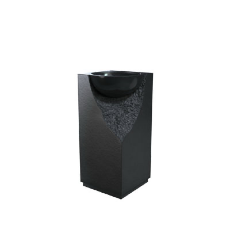 15 1/2'' Freestanding Solid Surface Pedestal Sink With Gloss Black Basin And Chiseled Front