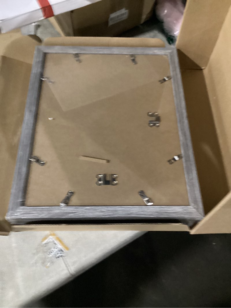 Condition photo showing Good Condition for 11x14 Picture Frame Set of 4, Made of Real Glass and Grey Wooden Frame, Display 8x10 Pictures with Mat or 11 x 14 Posters without Mat for Wall Mounting, Gallery Photo Frames Grey 11x14 in