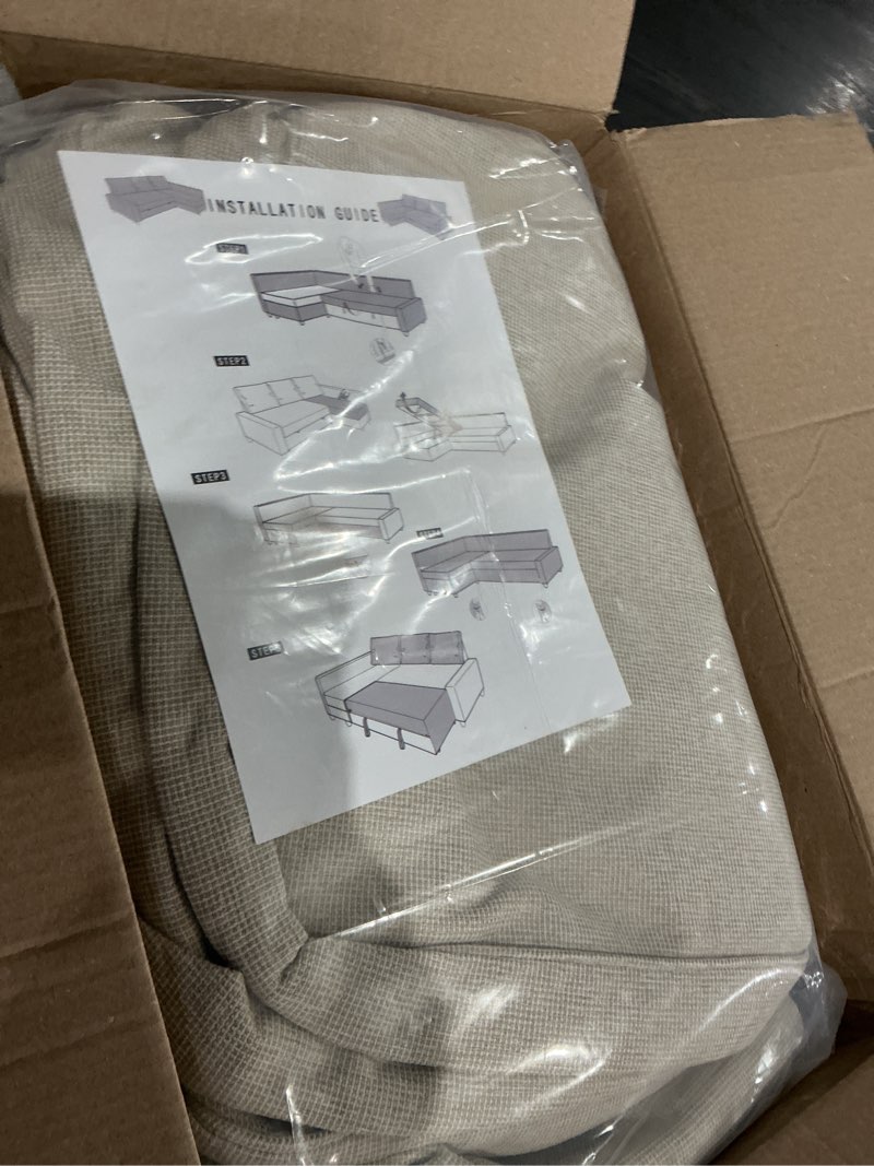 Condition photo showing Good Condition for durable polyester flax friheten sleeper sofa cover replacement is compatible with ikea friheten sofa bed, or corner, or sectional slipcover. sofa cover only (light beige right chaise)
