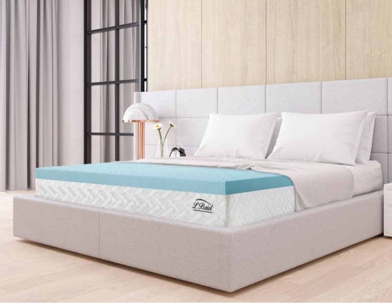 L Baiet Cooling Gel Memory Foam Mattress Topper | 2  Queen Size | Medium Firm | Plush Soft Cool Pad Cushion for Bed  Sofa  Futon | CertiPUR-US Certified | Fiberglass Free | Safe for Kids and Adults