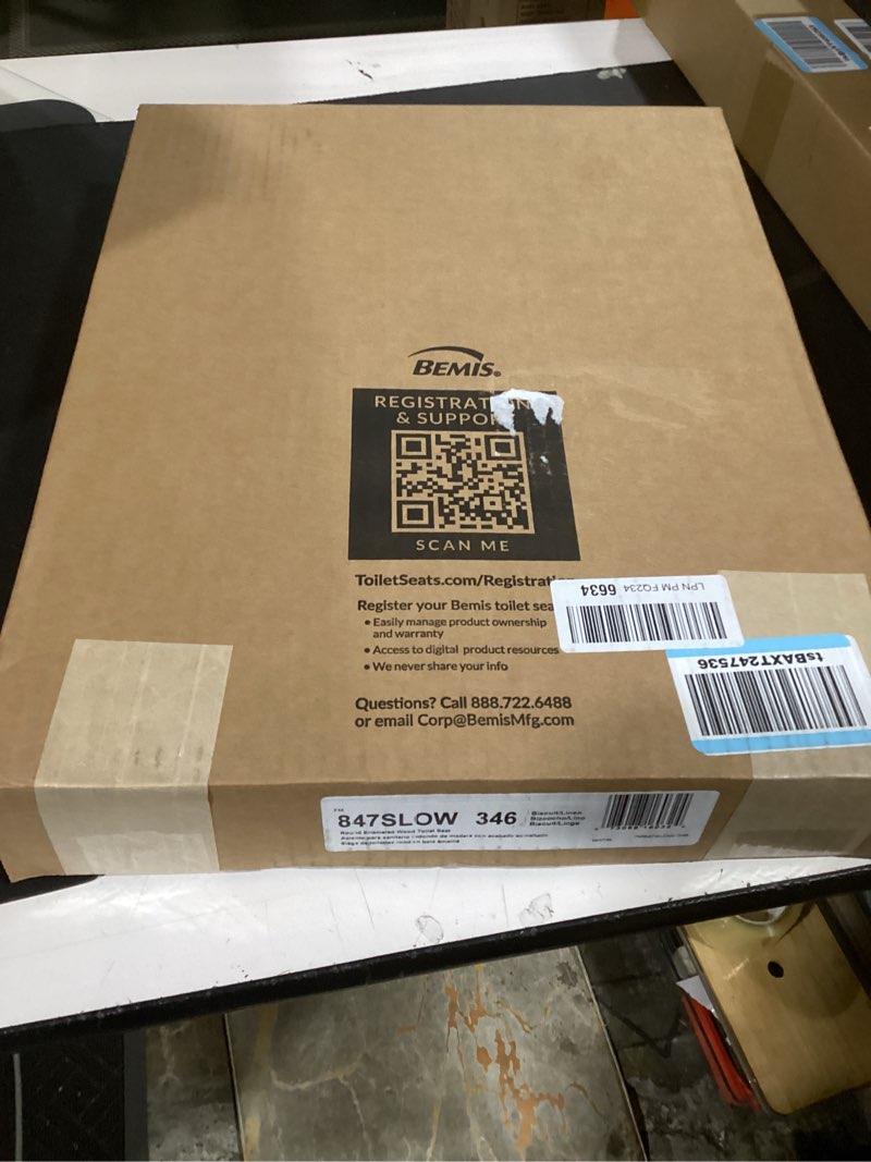 Condition photo showing New/Like New for mayfair cassel slow close toilet seat, easy clean, non slip premium wood seat, easy install, made in usa, round, biscuit seat round