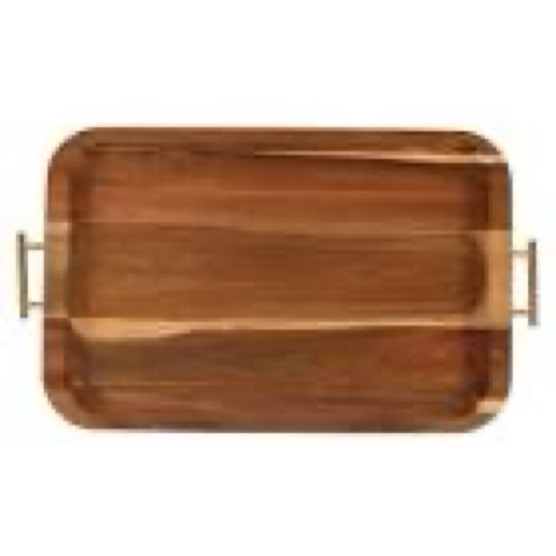 acacia wood serving tray with gold handles, 3-section round charcuterie board, decorative wooden pla