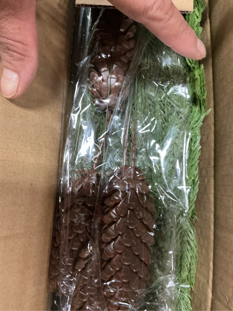 Condition photo showing Good Condition for HyeFlora 19 Inch Christmas Norfolk Pine Stems, 12PCS Real Touch Faux Cedar Pine with 5PCS Big Pine Cones Branches, Artificial DIY Greenery Stems Plastic Picks for Vase Indoor Outdoor Home Garden Décor