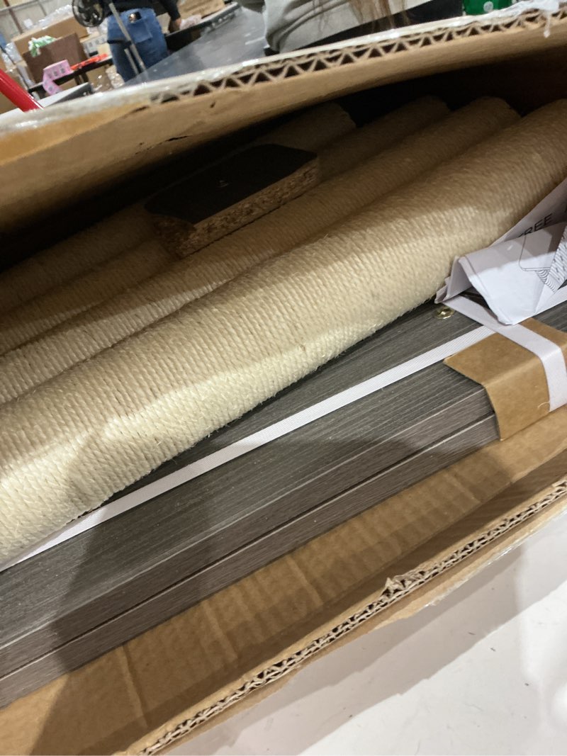 Condition photo showing As Is for (damaged)veehoo couch protector from cat claws, couch end table with cat scratch panel and scratching posts, pet corner sofa side table scratcher, gray, right gray - right 28.3\"l x 15.7\"w x 23.6\"h