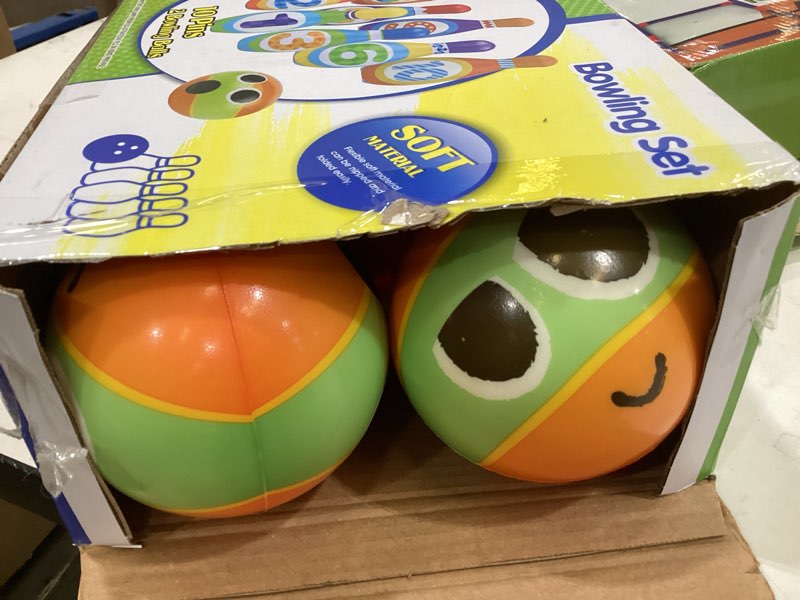 Condition photo showing Good Condition for kids bowling set 2-5 toddler indoor bowling game outdoor toy gift for 1 2 3 4 year old boys girls soft 10 colorful foam bowling pins 2 bowling ball developmental toddler age 2-4 3-5 easter present