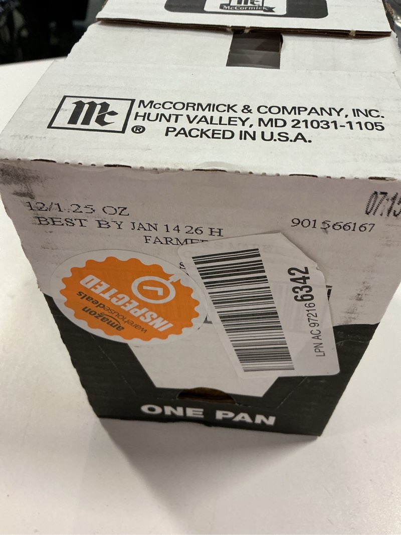 Condition photo showing New/Like New for McCormick ONE Sheet Pan Farmer's Market Chicken & Vegetables Seasoning Mix, 1.25 oz (Pack of 12) 1.25 Ounce (Pack of 12) ( BB 14/ JAN 2026) 