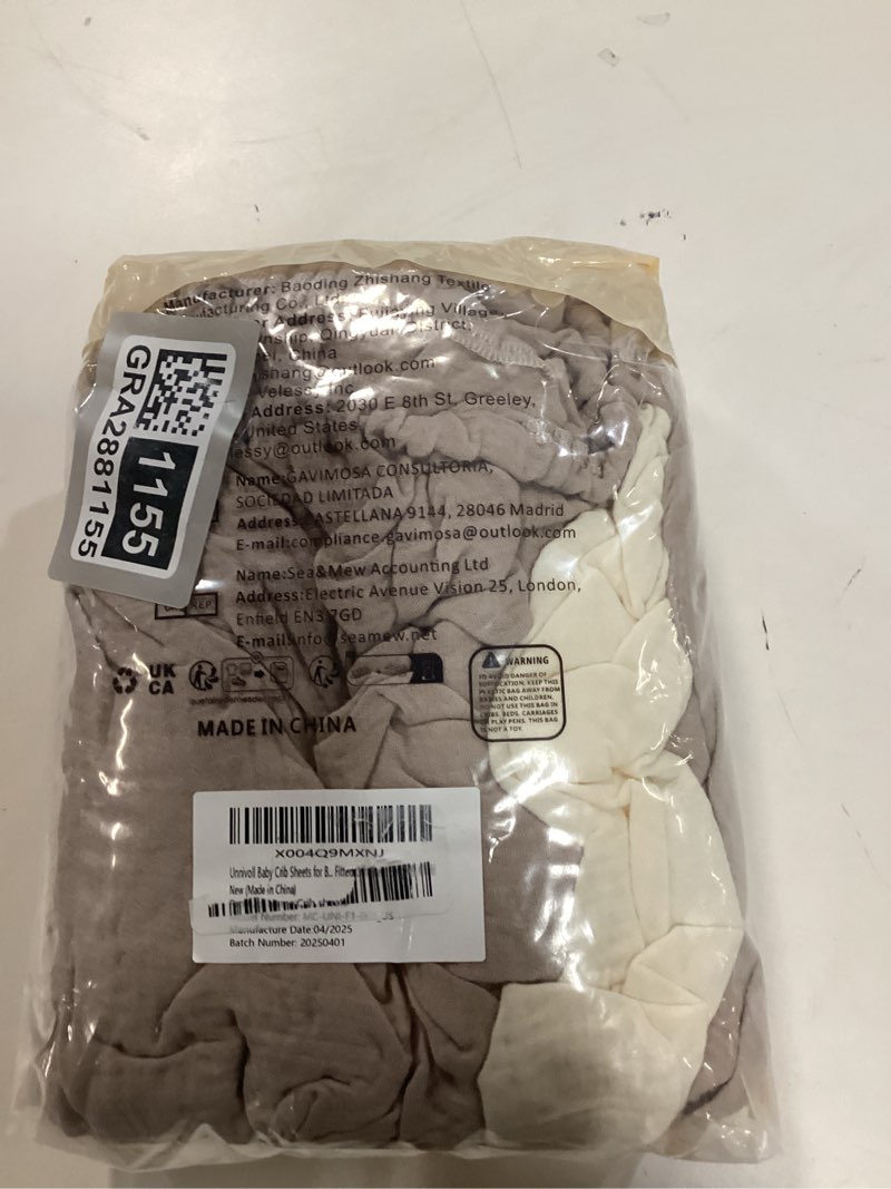 Condition photo showing As Is for Muslin Crib Sheets for Boys Girls, 100% Cotton Fitted Crib Sheet 2 Pack for Standard Crib and Toddler Mattress, Breathable Soft Baby Sheet 28x52x8in Beige & Khaki Beige & Khaki Crib Sheets