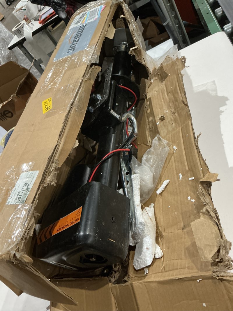 Condition photo showing As Is for kyx electric jack, with remote, heavy duty rv electric tongue jack,lift, manual crank handle & jack cover for rvs & travel trailers, black