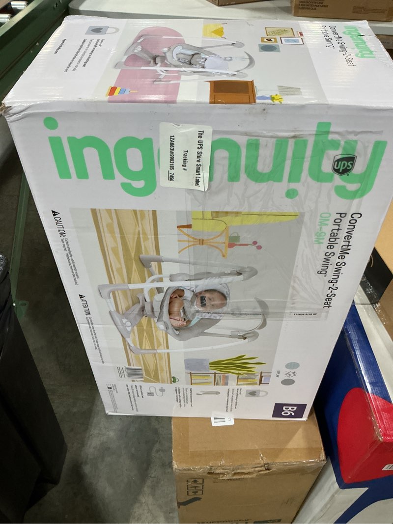 Condition photo showing New/Like New for ingenuity convertme 2-in-1 compact portable automatic baby swing & infant seat, battery-powered vibrations, nature sounds, 0-9 months 6-20 lbs (raylan)