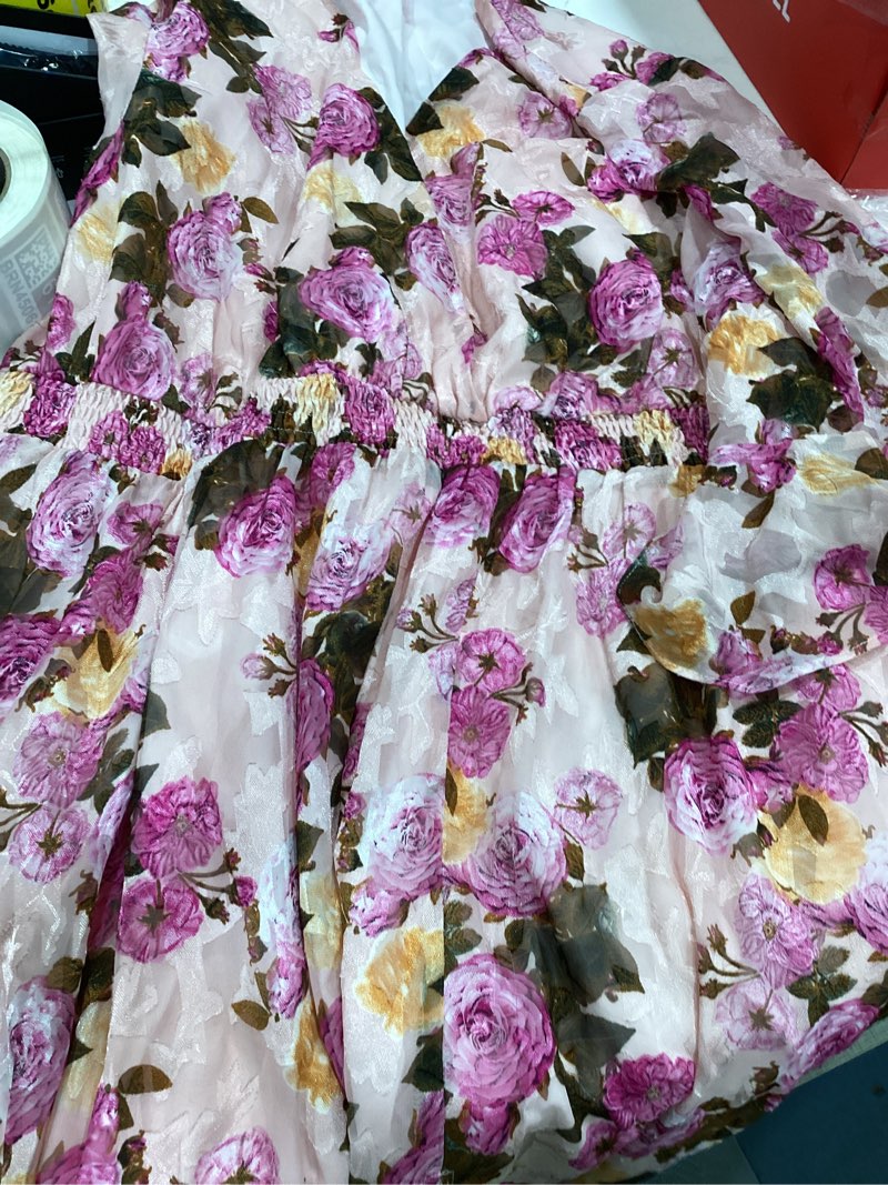 Condition photo showing As Is for eywol wedding guest dress plus size ruffle bell sleeve v neck a line flowy empire waist maxi dresses with slit 3x pink