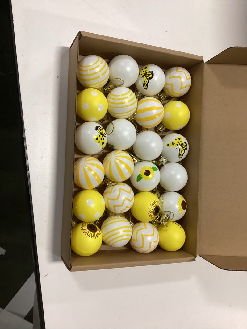 Condition photo showing Good Condition for Barydat 24 Pcs Mini Christmas Balls Ornament 1.57 Inch Sunflower Bee Farmhouse Hanging Decorations Yellow Tree Decorations Themed Party Supplies for Christmas Tree(Classic Sunflower)