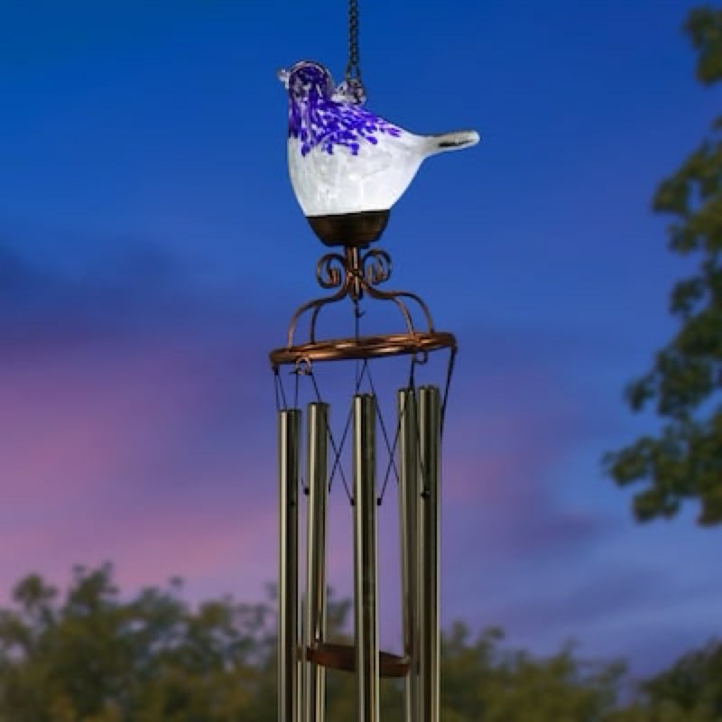 exhart 44.02-in blue metal solar wind chime