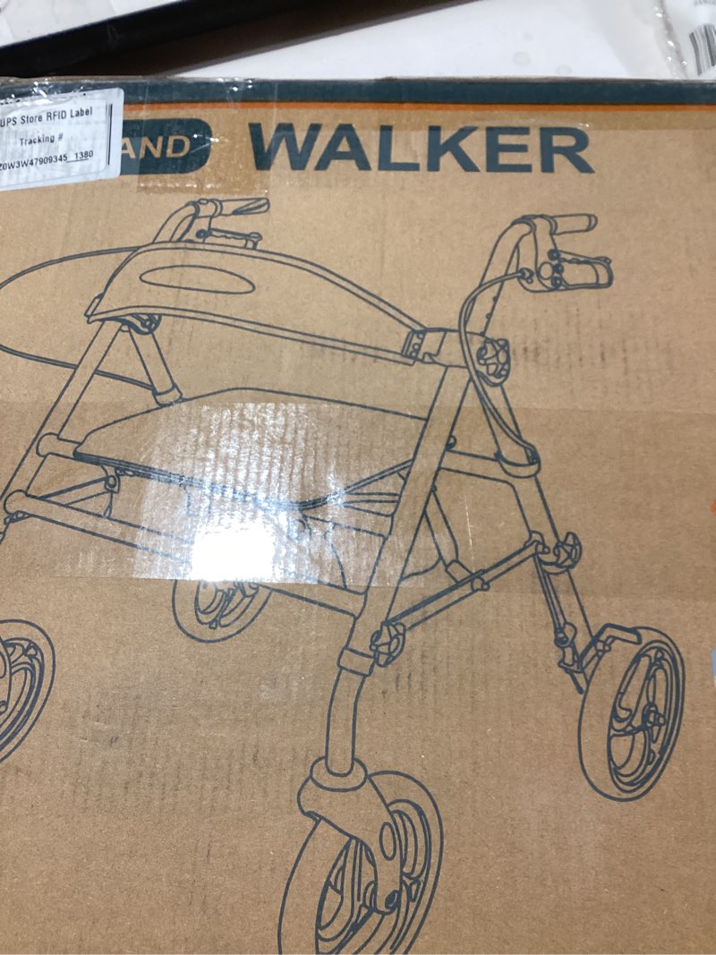 Condition photo showing New/Like New for HOMLAND Foldable Rollator Walkers with Seat for Seniors, 8'' Big Wheels, 350 lb. Weight Capacity, Adjustable Handles and Seat Height, Lightweight Rolling Walker, Blue 350 Pound Blue