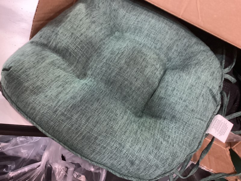 Condition photo showing Good Condition for Chair Cushions for Dining Chairs Set of 4, Kitchen Chair Cushions, Chair Pads with Ties Non Slip Backing, Christmas Room Decor, Tufted Memory Foam Seat Cushion 4 Pack, 15.5x15.5x4, Dark Green Dark Green 4 Pack (15.5x15.5)