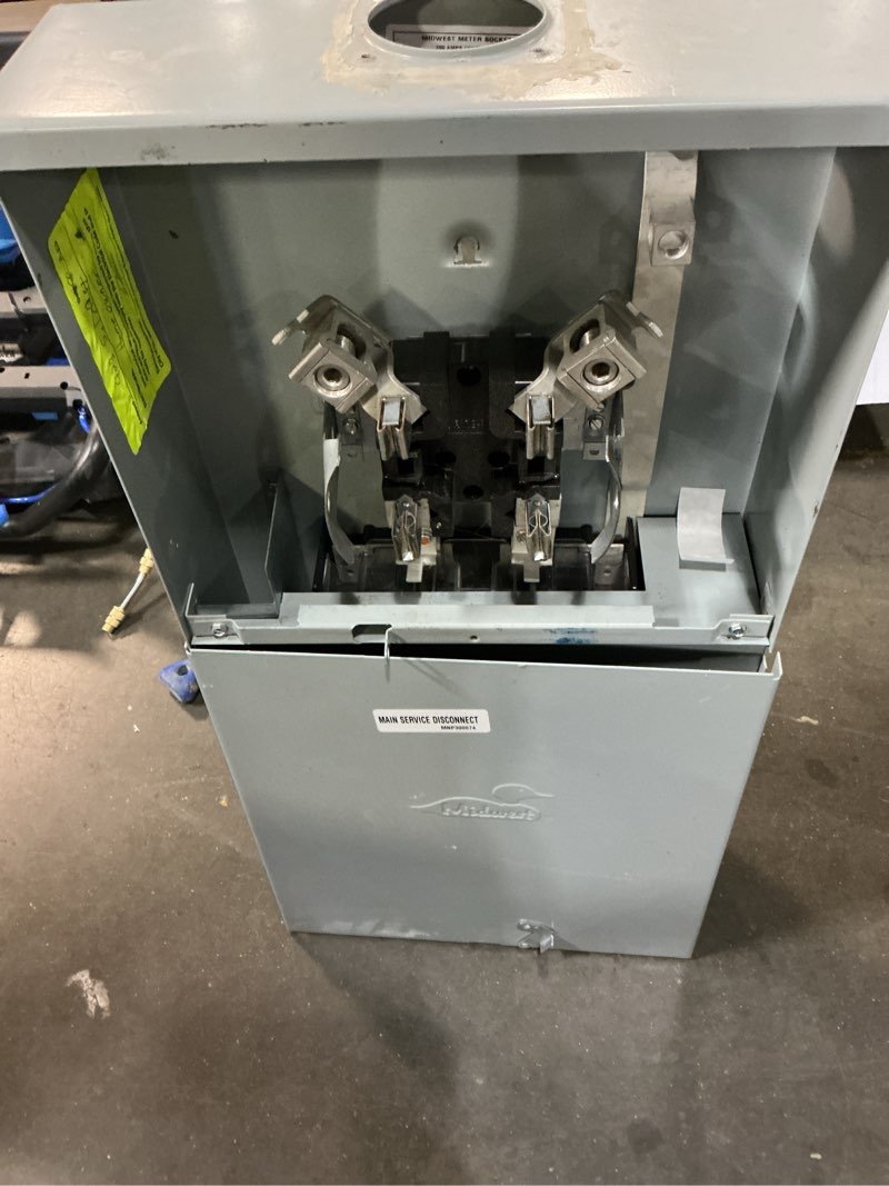 Condition photo showing As Is for midwest 200 -amp 4 -spaces 4 -circuit outdoor main breaker meter combo load center