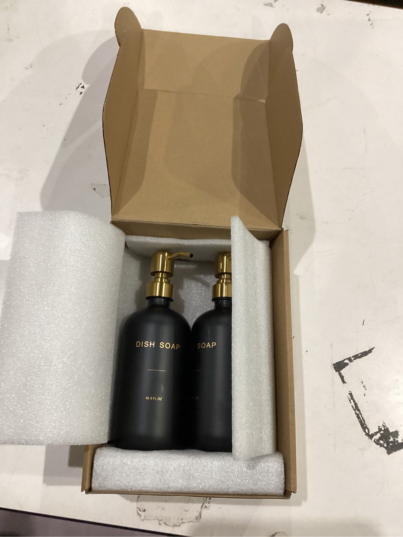 Condition photo showing Good Condition for Black Soap Dispenser for Kitchen Sink, Hand and Dish Soap Dispenser with Stainless Steel Pump, Perfect for Gold Kitchen Accessories. (Gold & Black) Hd Gold Pump & Black Bottle