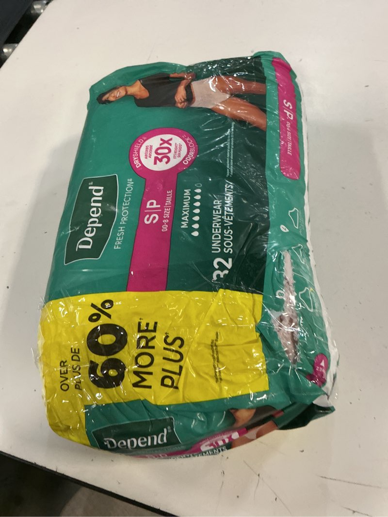 Condition photo showing Good Condition for depend fresh protection adult diapers, incontinence & postpartum bladder leak underwear for women, disposable, maximum, small, blush, 32 count, packaging may vary small 32