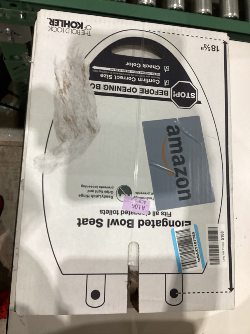 Condition photo showing New/Like New for KOHLER 4636-RL-0 Cachet ReadyLatch Elongated Toilet Seat Slow Close, Soft Close Toilet Seat Quiet Lid, Contoured Grip-Tight Bumpers Installation Hardware, Apartment Essentials, White White Elongated Ready Latch