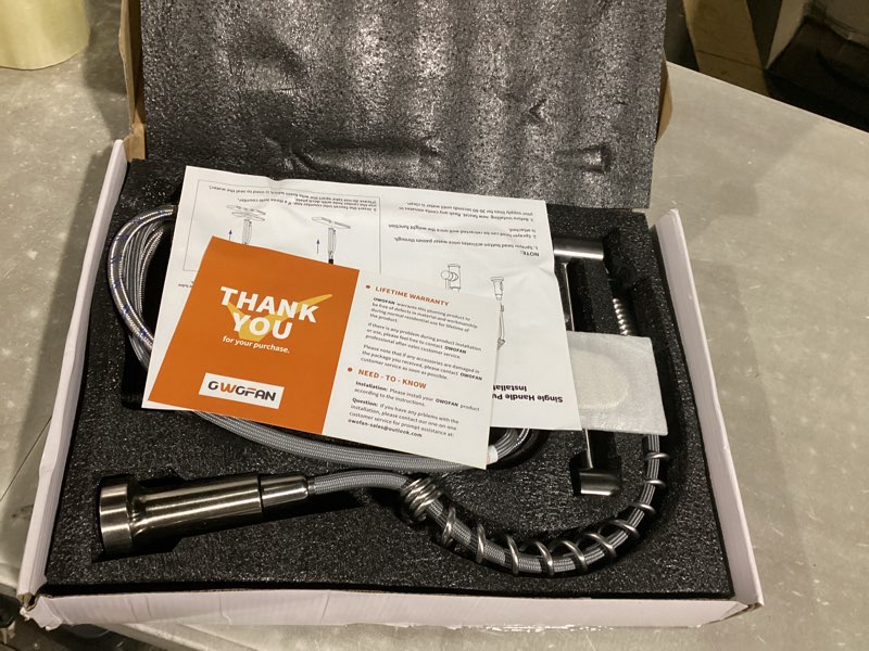 Condition photo showing New/Like New for OWOFAN Kitchen Faucet with Pull Down Sprayer Brushed Nickel Stainless Steel 1 Handle Pull Out Spring Sink Faucets 1 Hole Or 3 Hole Dual Function for Farmhouse Camper Laundry Utility Rv Wet Bar Pull Out Faucet 1 Brushed Nickel