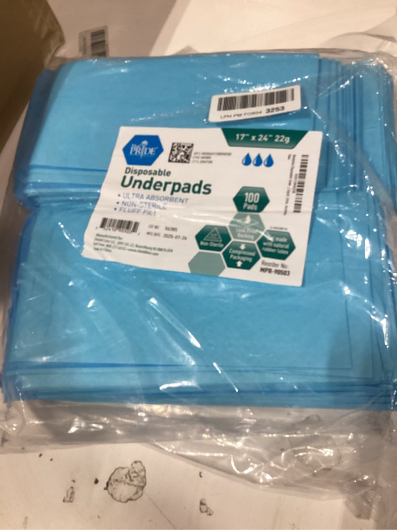 Condition photo showing New/Like New for medpride disposable underpads 17'' x 24'' (100-count) incontinence pads, bed covers, puppy training | thick, super absorbent protection for kids, adults, elderly | liquid, urine, accidents