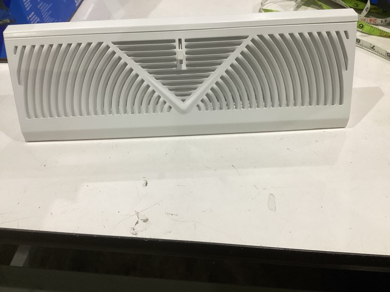 Condition photo showing As Is for reliabilt 2-1/2-in x 15-in 180-degrees steel white baseboard diffuser ( outside width- 18-in )