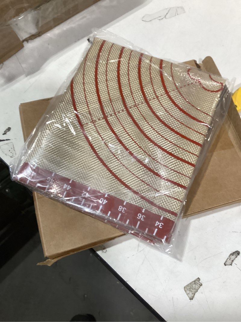 Condition photo showing New/Like New for 2 Pack Non Stick 26''x16'' Extra Large Thick Silicone Pastry Mat and 11''x16'' Cooking Mats, Double Measures Scale for Non-slip Silicone Baking Sheet,Counter Mat, Dough Rolling, Reusable Bakeware Mats Red 26*16inch+11*16inch