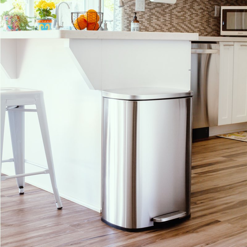 13.2 Gallon Stainless Steel Rectangular Step On Kitchen Trash Can