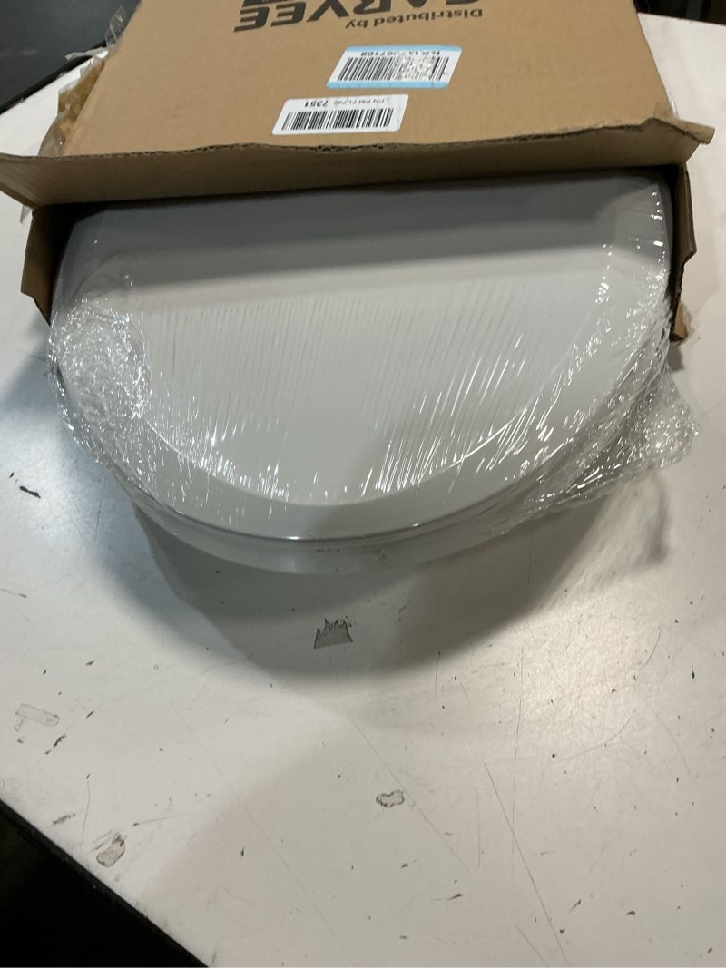Condition photo showing New/Like New for 19" elongated slow close toilet seat, white polypropylene toilet seat cover with never loosen durable lid, quiet and easy to install and clean elongated (19?) white, standard