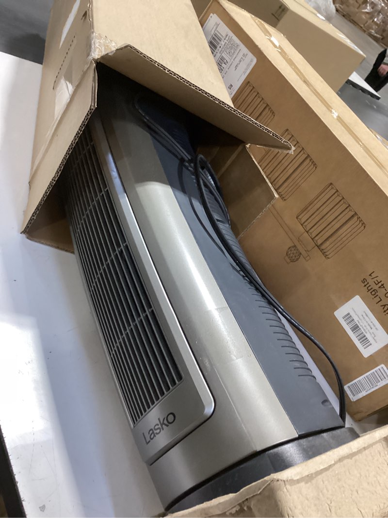 Condition photo showing As Is for Lasko Oscillating Digital Ceramic Tower Heater for Home with Adjustable Thermostat, Timer and Remote Control, 23 Inches, 1500W, Silver, 755320 Silver Heater