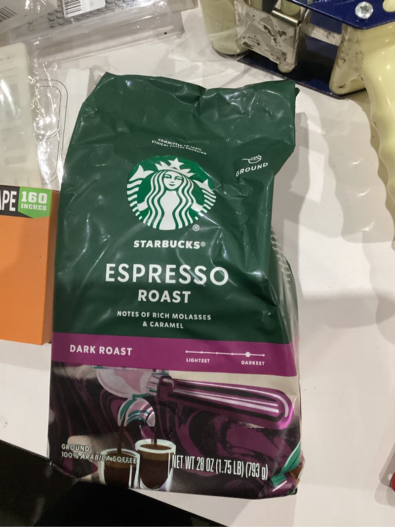 Condition photo showing New/Like New for Starbucks Ground Coffee, Dark Roast Coffee, Espresso Roast, 100% Arabica, 1 bag (28 oz) 28 Ounce (Pack of 1)