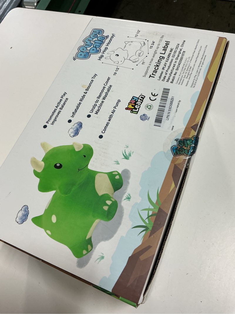 Condition photo showing New/Like New for iplay, ilearn bouncy pals dinosaur hopper toy 2 year old boy, toddler plush bounce animals, ride on bouncing triceratops for kids, outdoor hopping horse bouncer, cool birthday gifts 3 4 5 6 yr girls