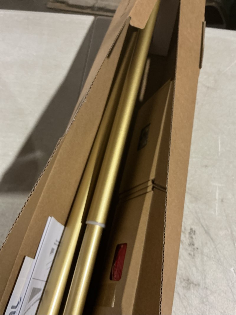 Condition photo showing As Is for tonial 3/4 inch bay window curtain rods, 36 to 72 inch center rod for window 24 to 68 inch, 20 to 36 inch side rod for window 16 to 32 inch, decoratice drapery rods with small cap finial, antique gold antique gold 36-72"(3 sided)