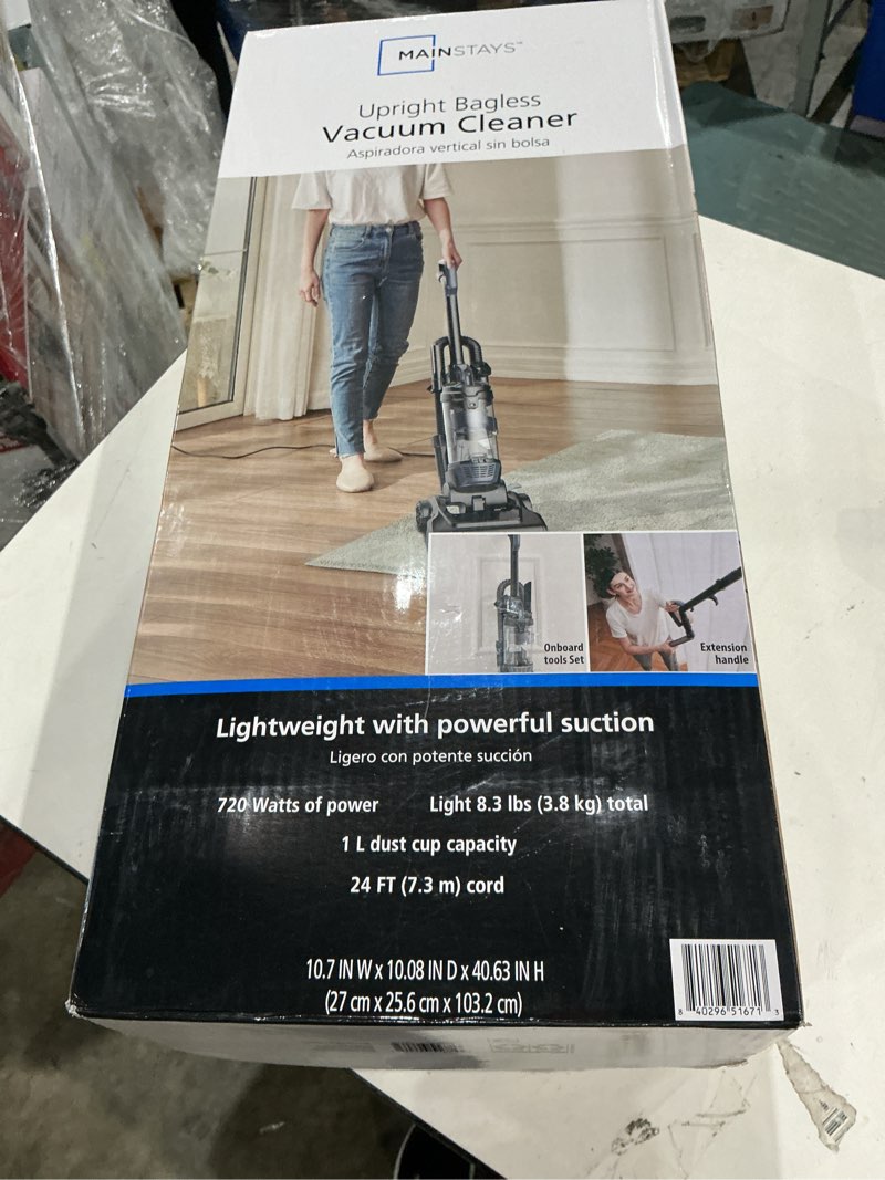 mainstays upright bagless vacuum cleaner light weight with powerful suction (720 watts of power)* (light 8.3 ibs)*(3.8kg) total 1 l dust cup capacity 24ft (7.3m) cord (the item is incomplete)