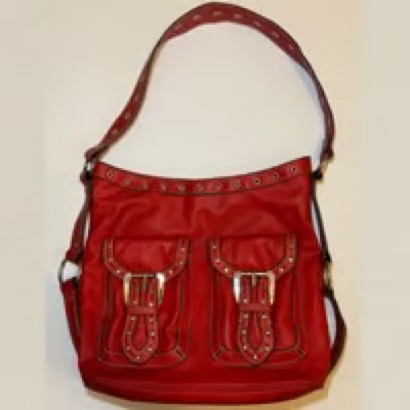 y2k vintage style red leather shoulder bag purse silver studs