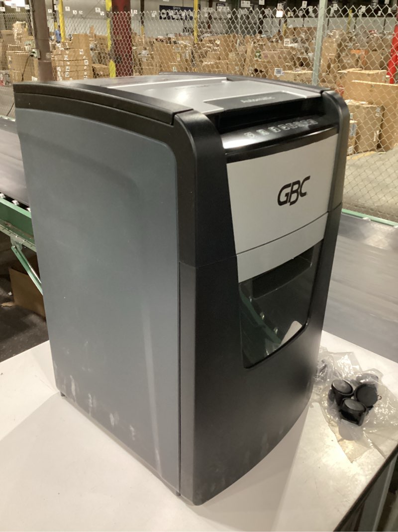 Condition photo showing As Is for gbc 150x paper shredder, auto feed+, 150 sheet capacity, super cross-cut, home office shredding (wsm1757604) 150 sheets