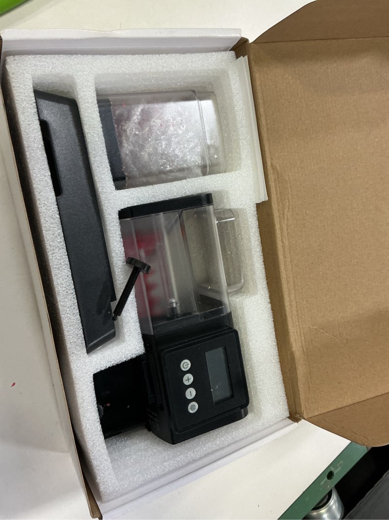Condition photo showing As Is for pawfly automatic fish feeder for aquarium, 200/450 ml auto fish feeder automatic dispenser, adjustable auto fish food dispenser with timer, fish food vacation feeder, battery operated (not included)