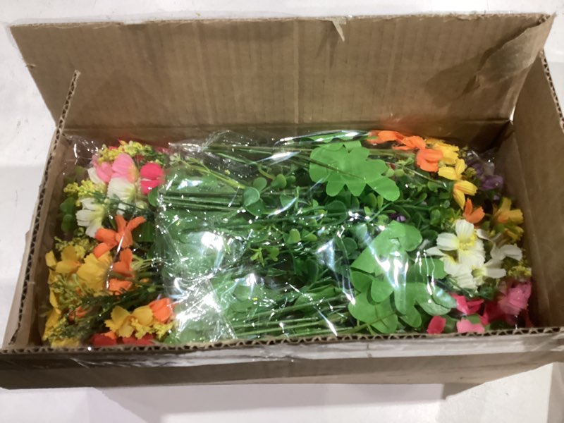 Condition photo showing New/Like New for XONOR Artificial Flower Plants - Mixed Color Daisies in Picket Fence Pot for Indoor Office Wedding Home Decor, 2 Sets