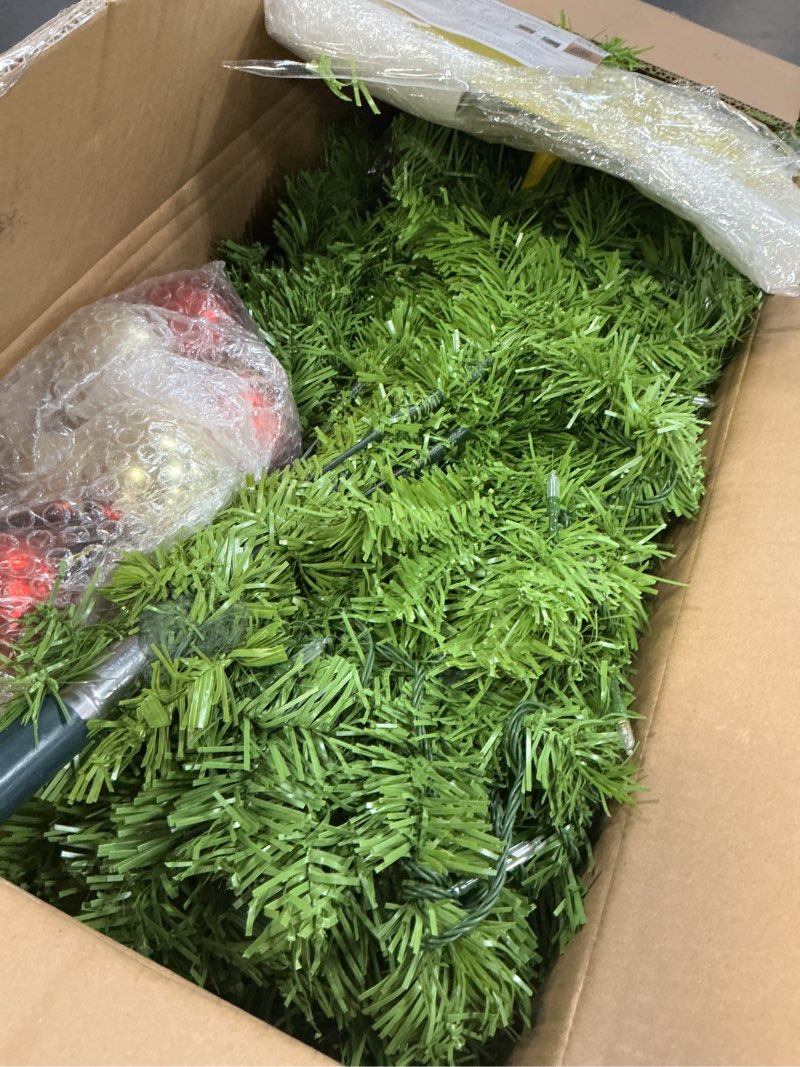 Condition photo showing Good Condition for Juegoal 5 FT Artificial Christmas Tree, Pre-Lit Curved Shape Artificial Whimsical Xmas Tree with 150 LED Warm White Lights & Colorful Balls, 8 Lighting Modes Bendable Fake Pine Tree with Metal Base