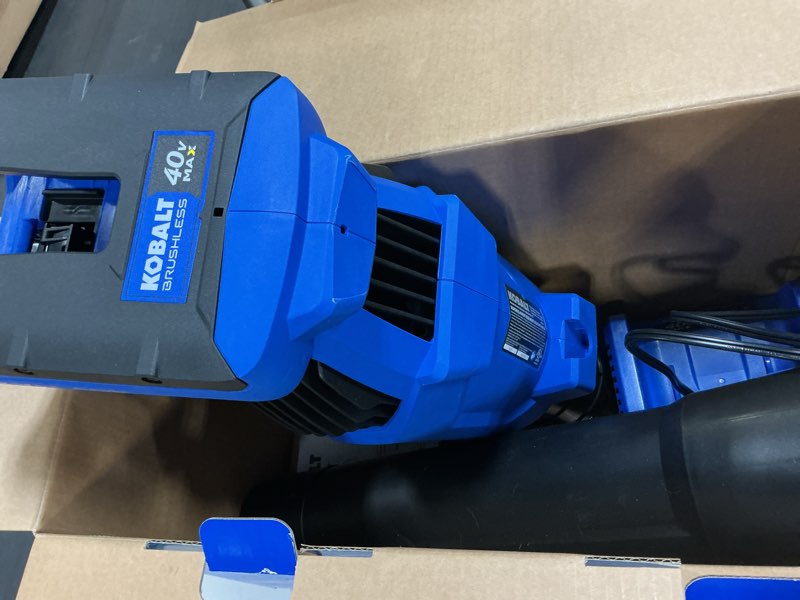 Condition photo showing As Is for (incomplete, missing battery )kobalt gen4 40-volt 520-cfm 120-mph battery handheld leaf blower 4 ah (battery and charger included)