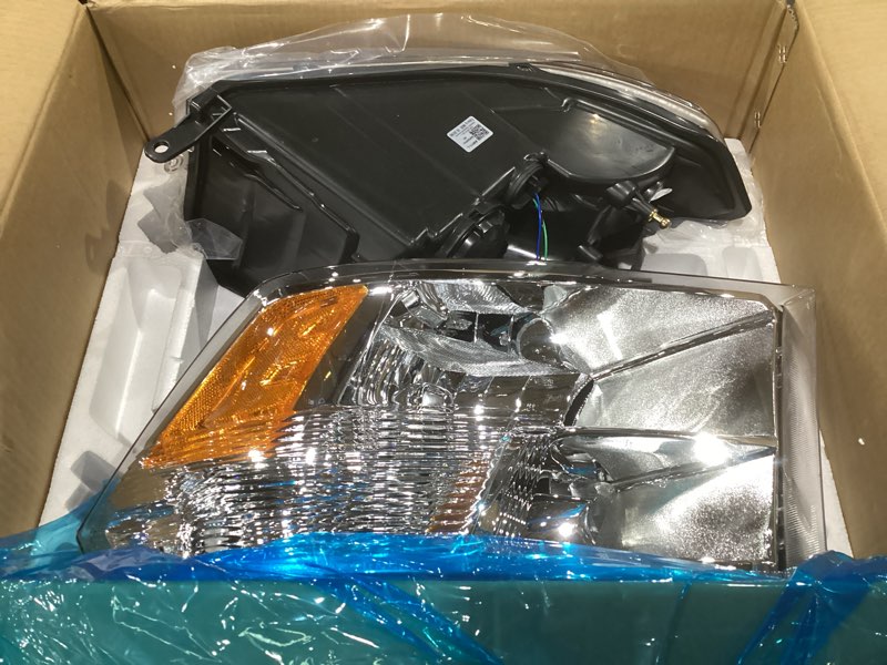 Condition photo showing Good Condition for for 2010 2011 2012 2013 2014 2015 2016 2017 2018 dodge ram headlight assembly compatible with 10-18 ram 1500/10-18 ram 2500 3500 chrome housing amber reflector headlamp replacement a-chrome housing clear reflector