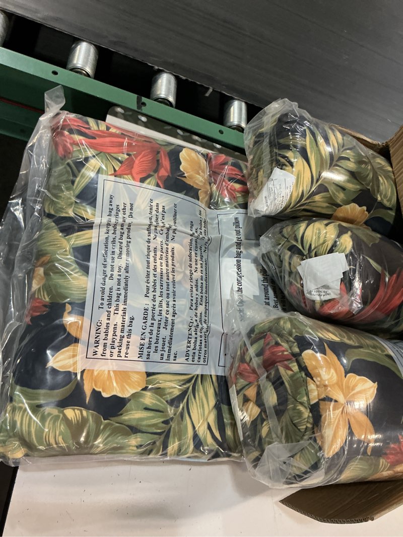 Condition photo showing New/Like New for artplan 5 piece patio loveseat cushion set 44x19 wicker pads ties,floral black