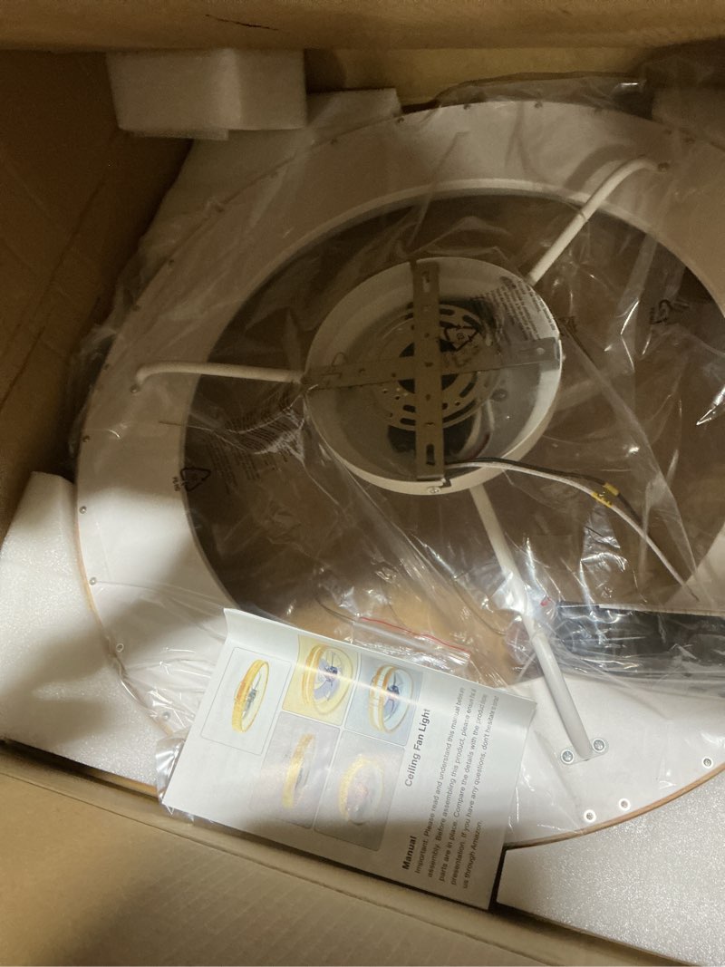 Condition photo showing Good Condition for 24” Low Profile Ceiling Fan with Light,3 Color Dimmable LED,6 Speeds,Reversible DC Motor,Wooden Flush Mount Ceiling Fans with Lights and Remote for Bedroom/Kidsroom/Dinng Room Wood-SM-FSD-24