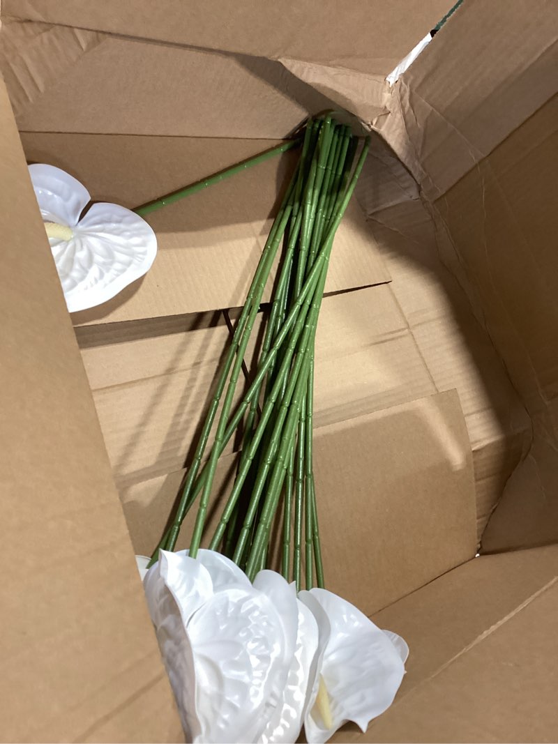 Condition photo showing Good Condition for hanaive 20 pcs artificial anthurium flowers 23.6 inch fake anthurium flowers for diy vase bouquets centerpiece arrangements wedding bridal shower party home decor(white) white 20