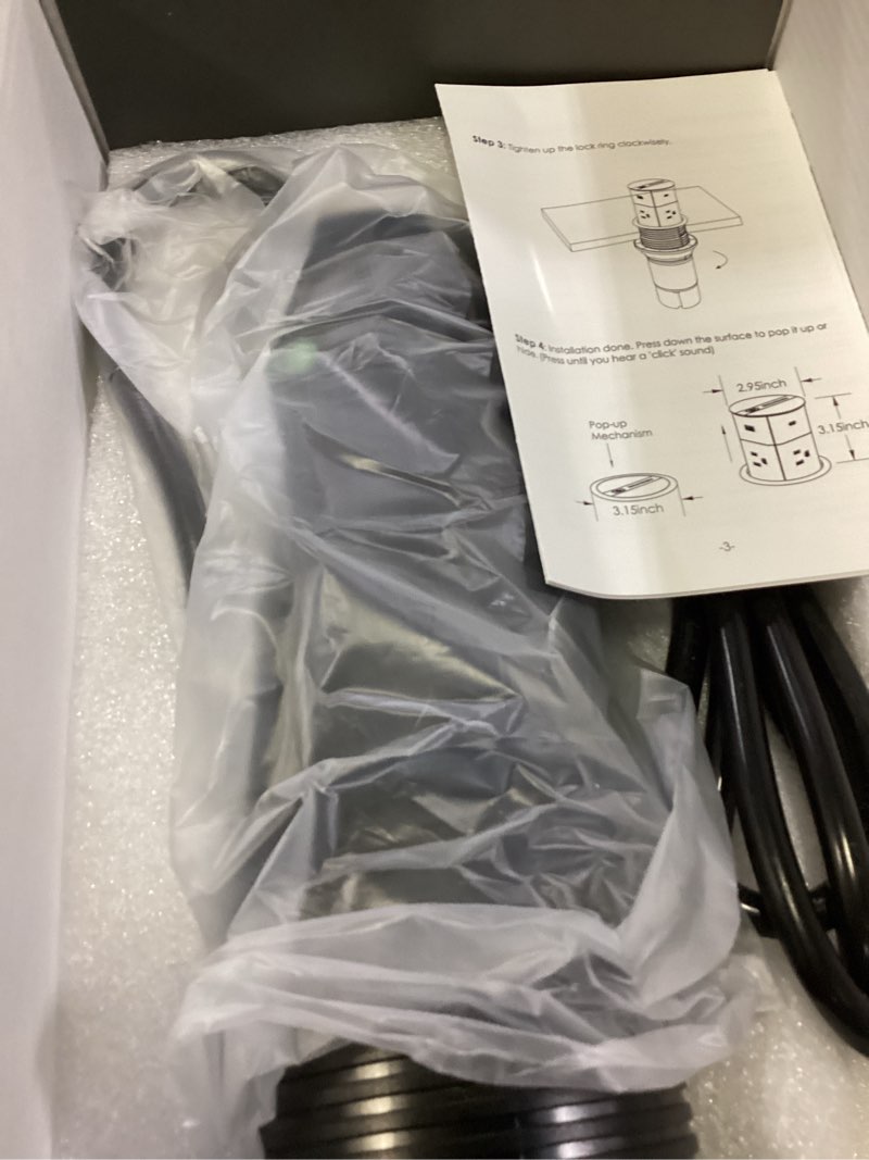 Condition photo showing Good Condition for annquan 3.15" pop up outlet with 15w wireless charger,max 20w power delivery,800j surge protection,4 tamper resistant outlets,4 usb ports etl listed black 6ft cord