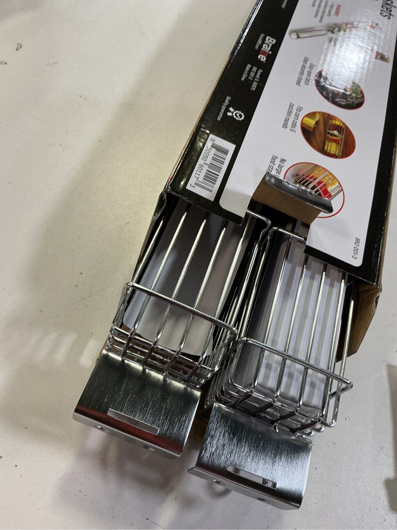 Condition photo showing Good Condition for Large Kabob Grilling Basket with Removable Handle. Stainless Steel construction with a Larger Capacity (12 x 2 x 2) and secure easy-latch lid. (2-Piece Kabob Basket Set)