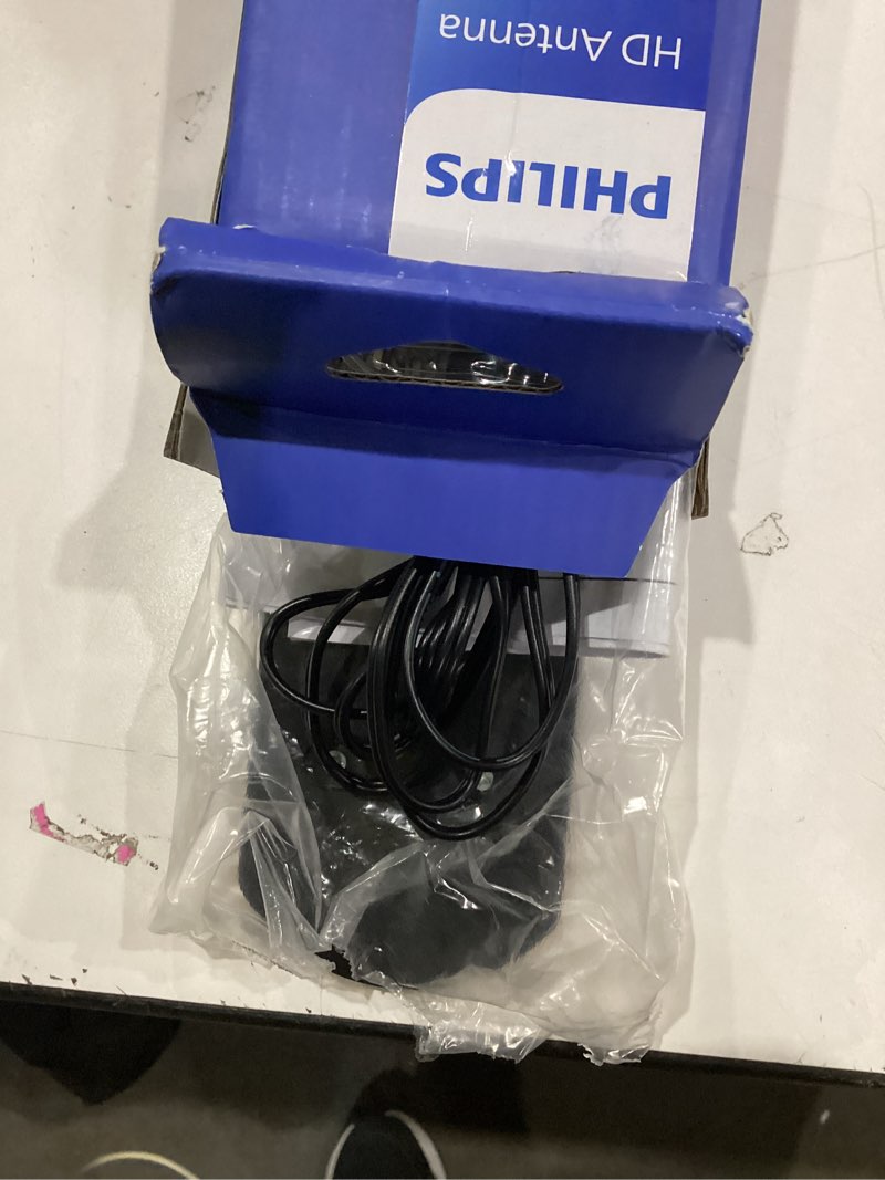 Condition photo showing As Is for Philips Hover Amplified HD Digital TV Antenna, Long Range Smart TV Antenna, Easy Mount on Top of TV Design, Supports 4K 1080P HD VHF UHF, Signal Booster, Coax HDTV Cable/AC Adapter, SDV7219N/27 Amplified TV Mount