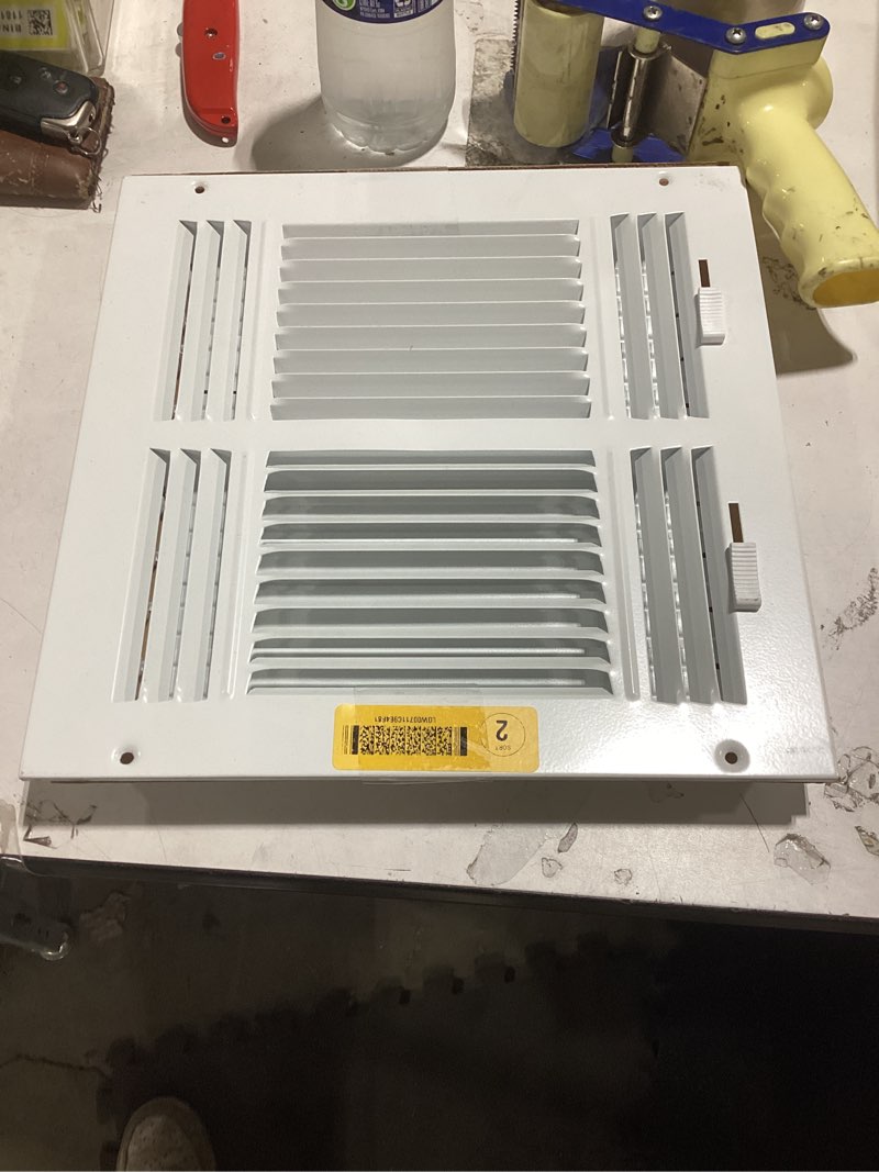 Condition photo showing Good Condition for hvac premium 10'' x 8'' 4-way air supply grille - vent cover & diffuser - flat stamped face - white [outer dimensions: 11.75''w x 9.75''h] 10 x 8 - 4 way