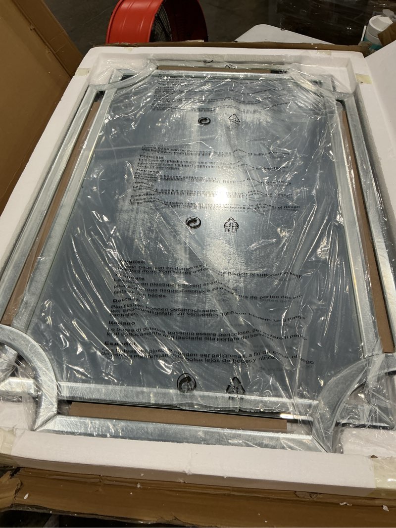 Condition photo showing Good Condition for chende 32" x 47" large wall mirror for living room decor, modern unique decorative mirror with beveled glass scalloped corner, horizontal or vertical hanging for entryway, dining room, bathroom 47"l x 32"w